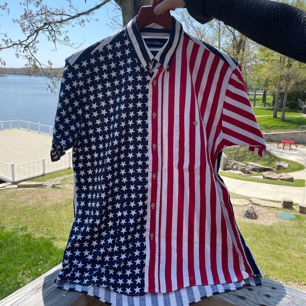 American Flag Vintage Button Up